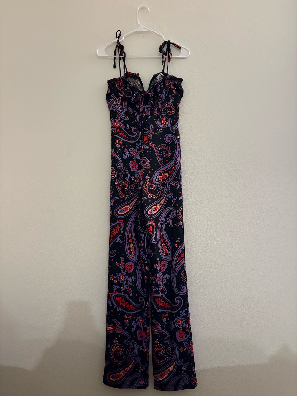 Danielle Bernstein Paisley Pull-On Jumpsuit Small Black & Red